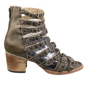 Freebird By Steven Women's Cassandra Brown Grey Gladiator Studded Sandal Size 8